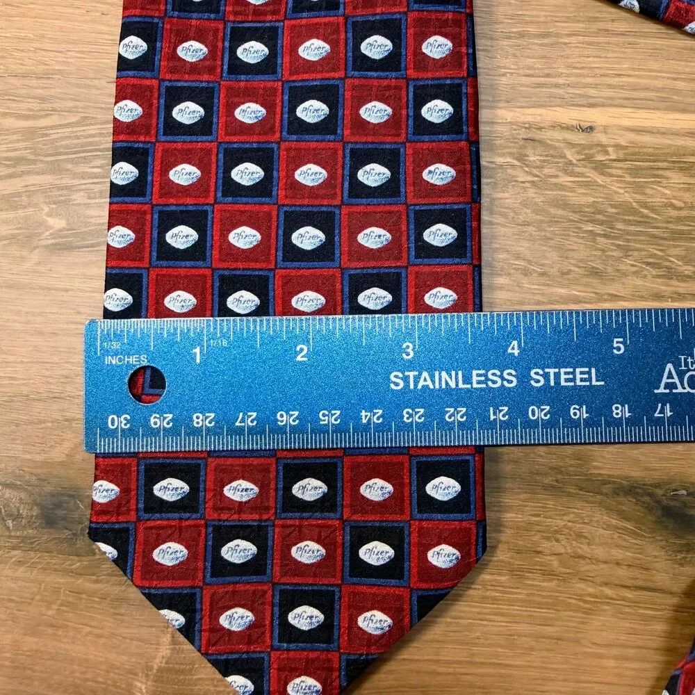 PFIZER Necktie BLUE PILL Hand Sewn 100% Silk Red Blue RARE Tie 58 Inch